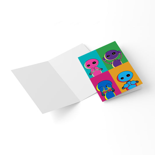4 Wise Ikaru folded greeting card, original character illustration