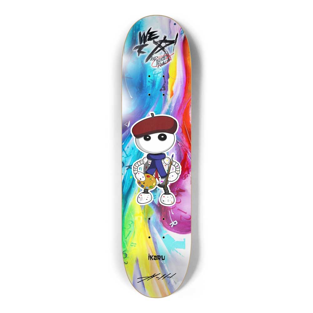 Ikaru Artist GF collaboration skateboard deck, original character design, 7-ply Canadian maple