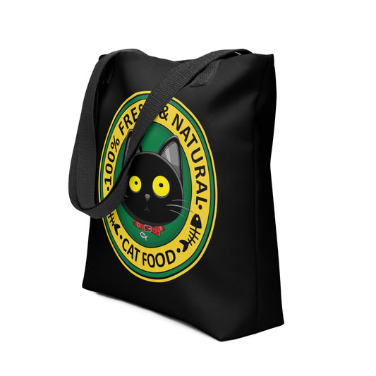 Ikaru Blacky Cat fresh Food tote bag, original character all-over print design