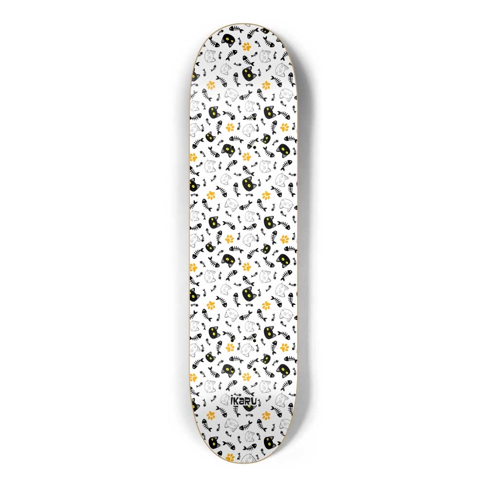 Ikaru Cat Pattern skateboard deck, original character design, 7-ply Canadian maple