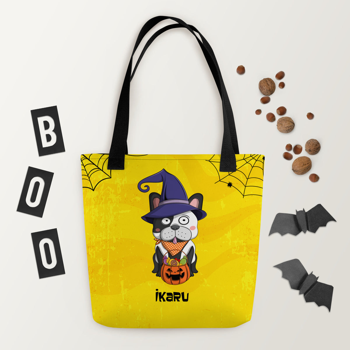Ikaru Gala Dog Halloween tote bag, original character all-over print design