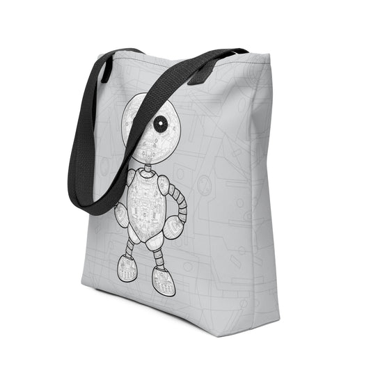 Ikaru Mechanical tote bag, original character all-over print design