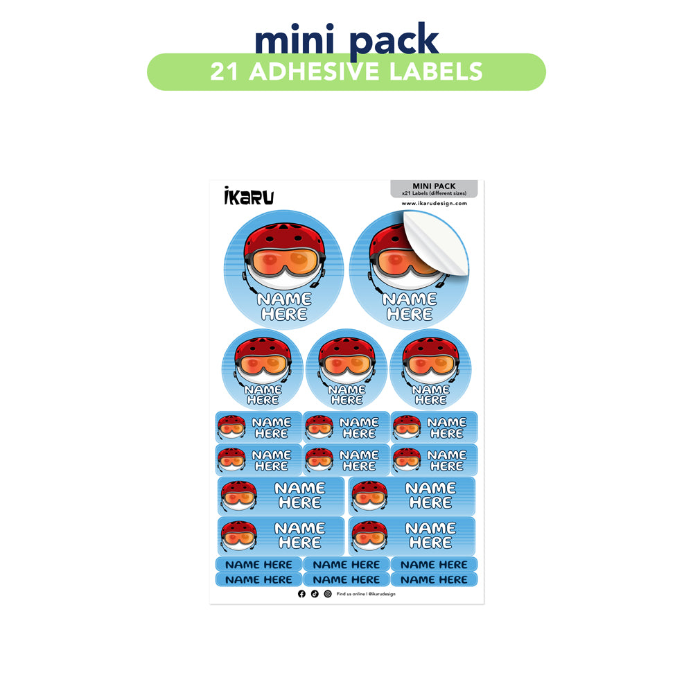 Ikaru Snowboarder personalized name label sheet, original character design