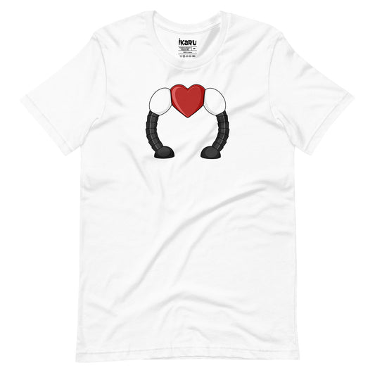 Ikaru's Heart graphic t-shirt in white gray, original character illustration