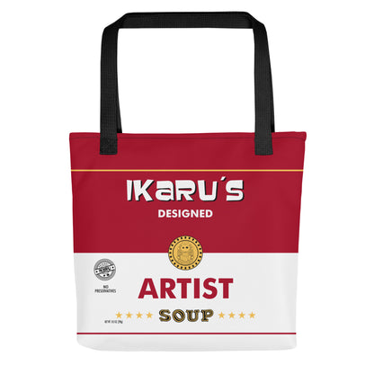  Ikaru Artist Soup Label tote bag, original character all-over print design