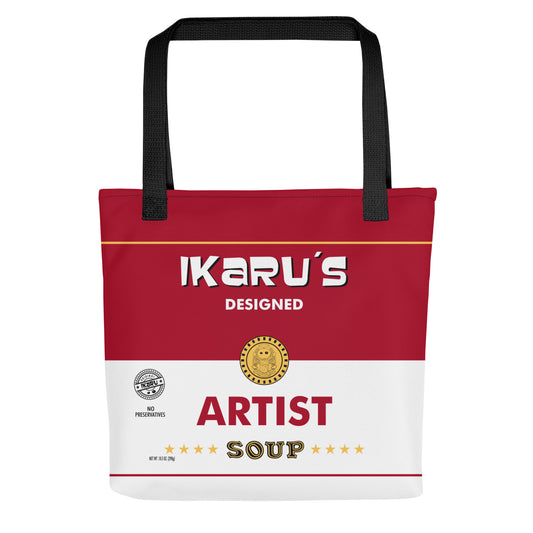  Ikaru Artist Soup Label tote bag, original character all-over print design