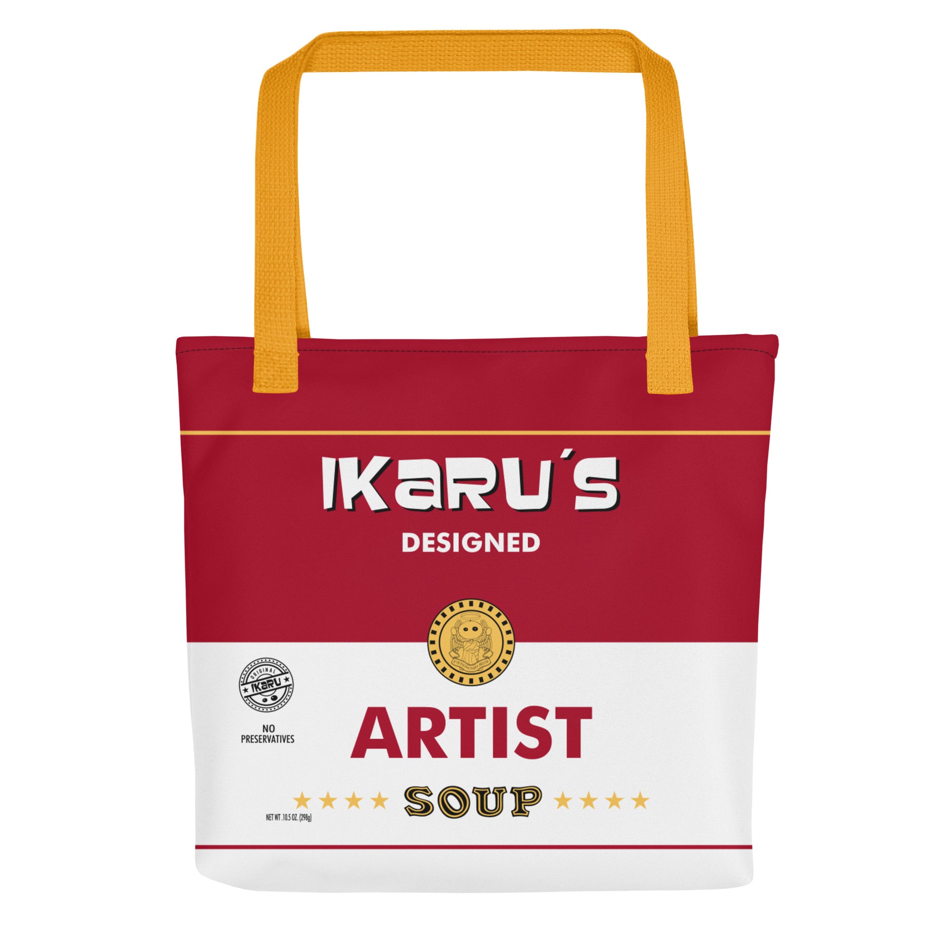  Ikaru Artist Soup Label tote bag, original character all-over print design