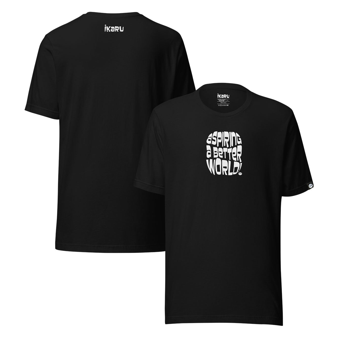 Ikaru Aspiring a Better World graphic t-shirt in black - white, original art design