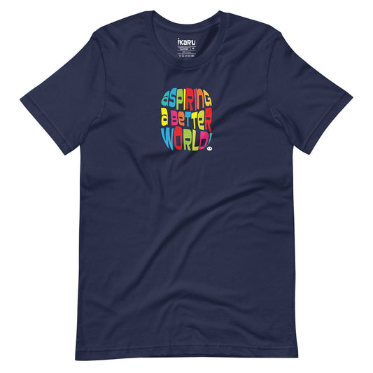 Ikaru Aspiring a Better World graphic t-shirt in navy, original art design