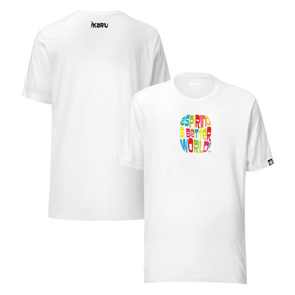Ikaru Aspiring a Better World graphic t-shirt in white, original art design