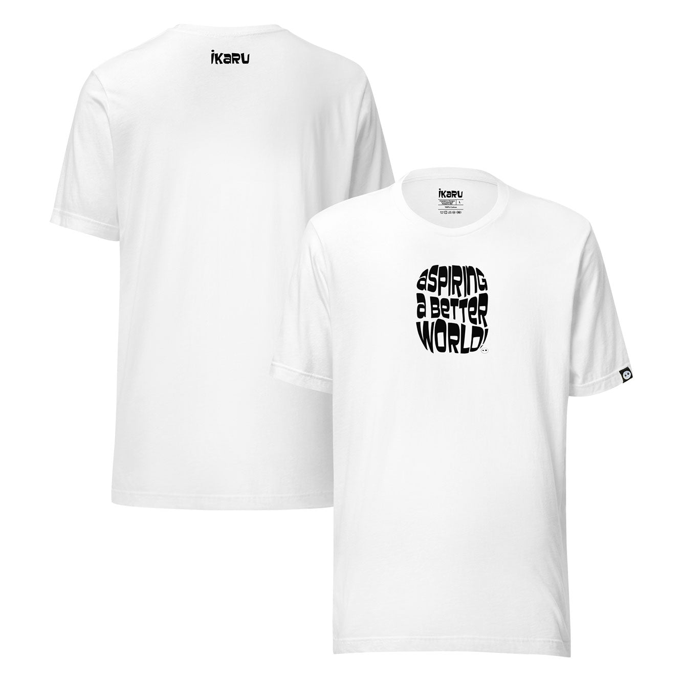 Ikaru Aspiring a Better World graphic t-shirt in white - black, original art design