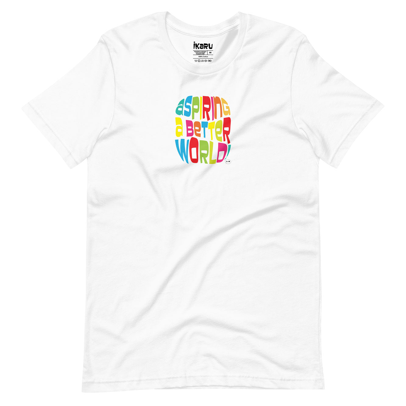 Ikaru Aspiring a Better World graphic t-shirt in white, original art design