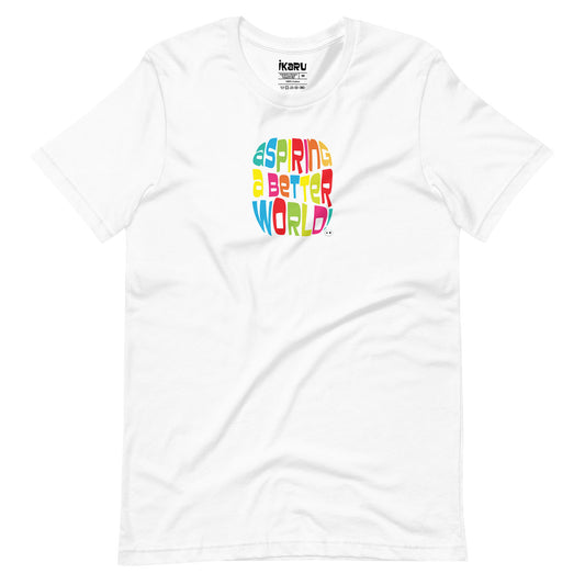 Ikaru Aspiring a Better World graphic t-shirt in white, original art design