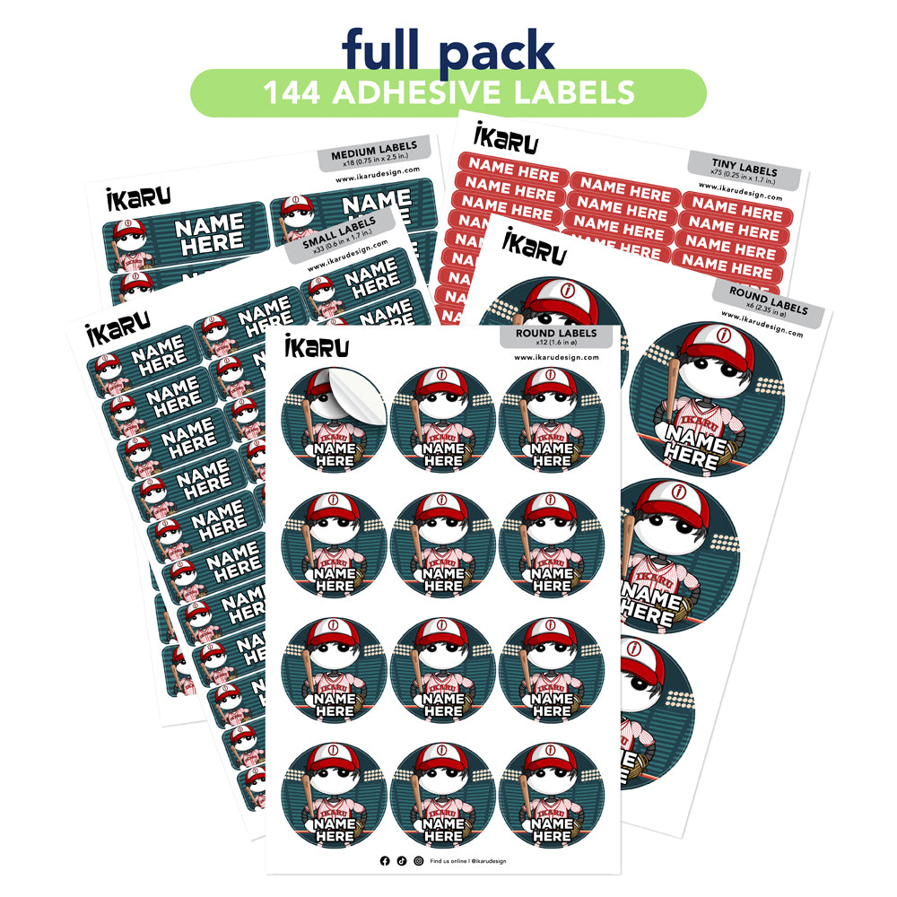 Ikaru Baseball personalized name label sheet, original character design
