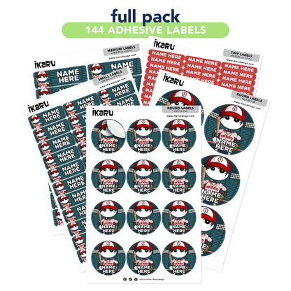 Ikaru Baseball personalized name label sheet, original character design
