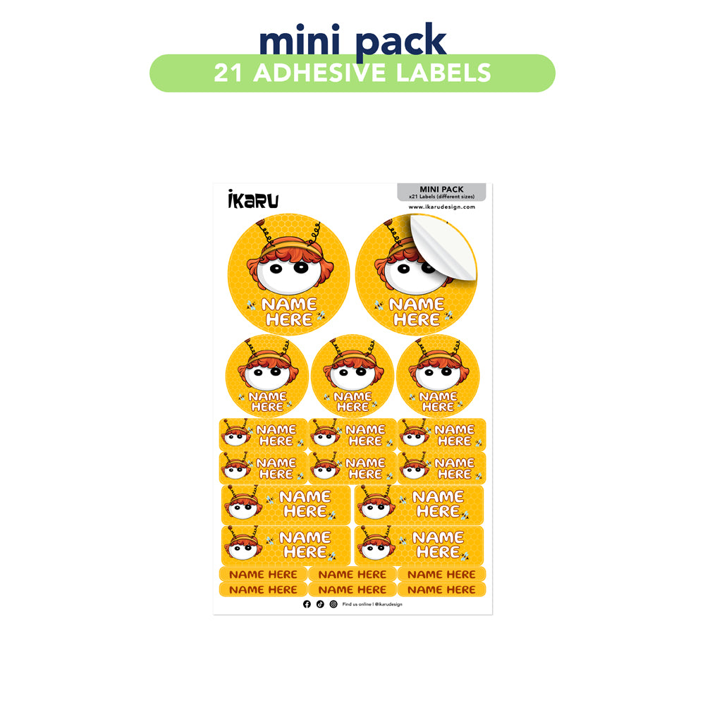 Ikaru Bee personalized name label sheet, original character design