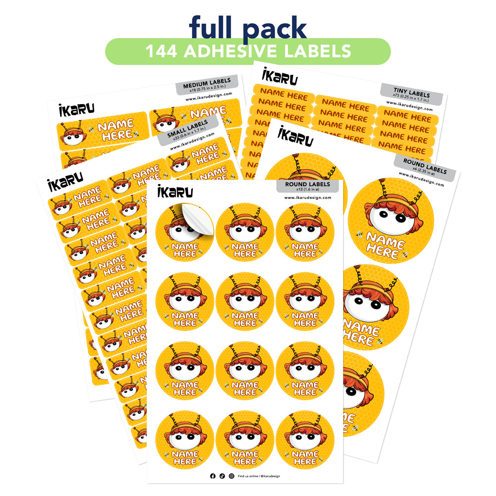 Ikaru Bee personalized name label sheet, original character design
