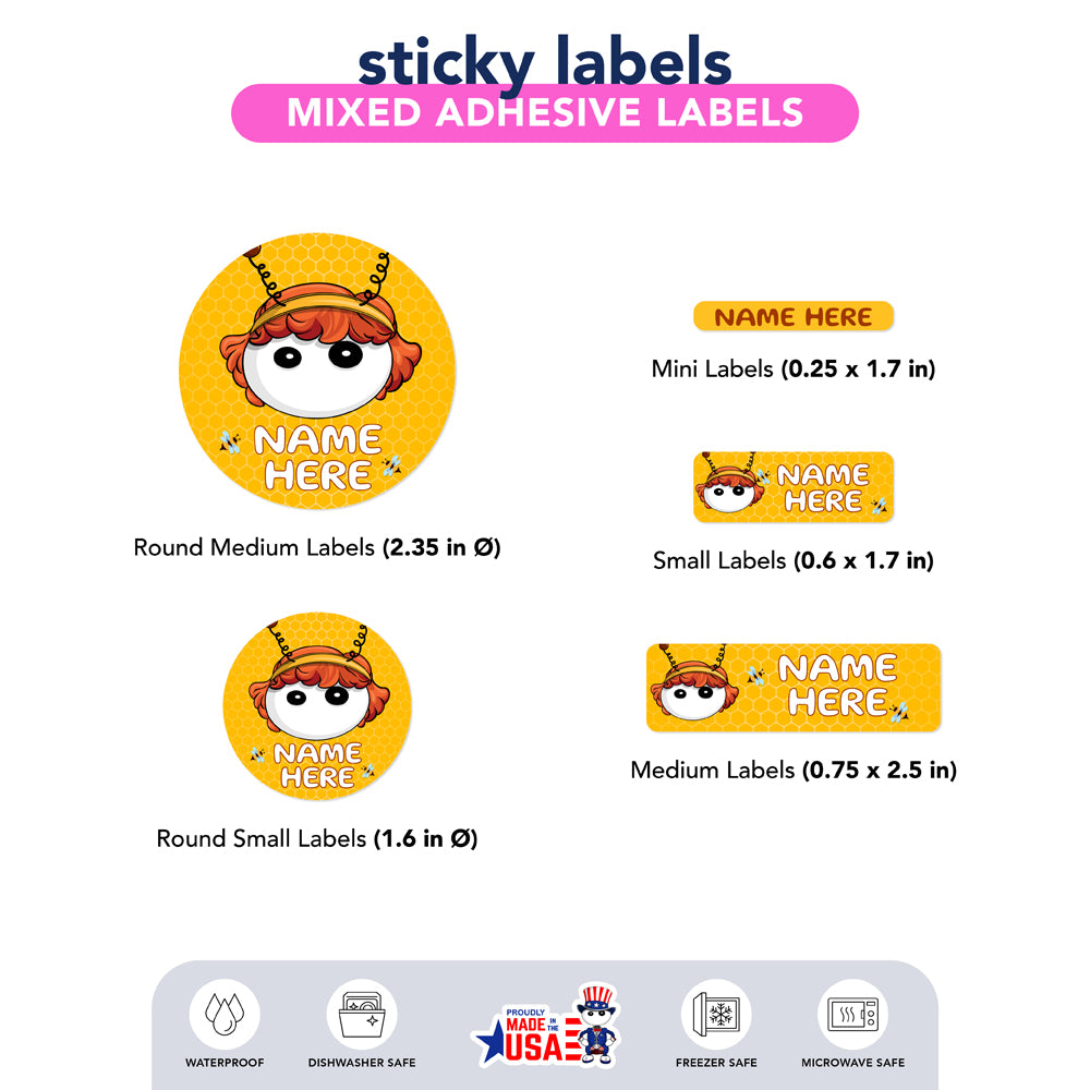 Ikaru Bee personalized name label sheet, original character design