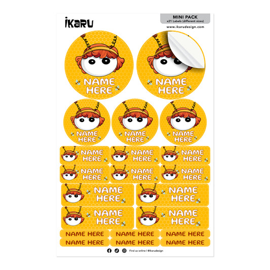 Ikaru Bee personalized name label sheet, original character design