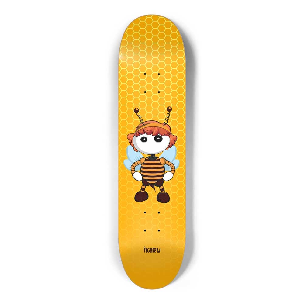 Ikaru Bee skateboard deck, original character design, 7-ply Canadian maple