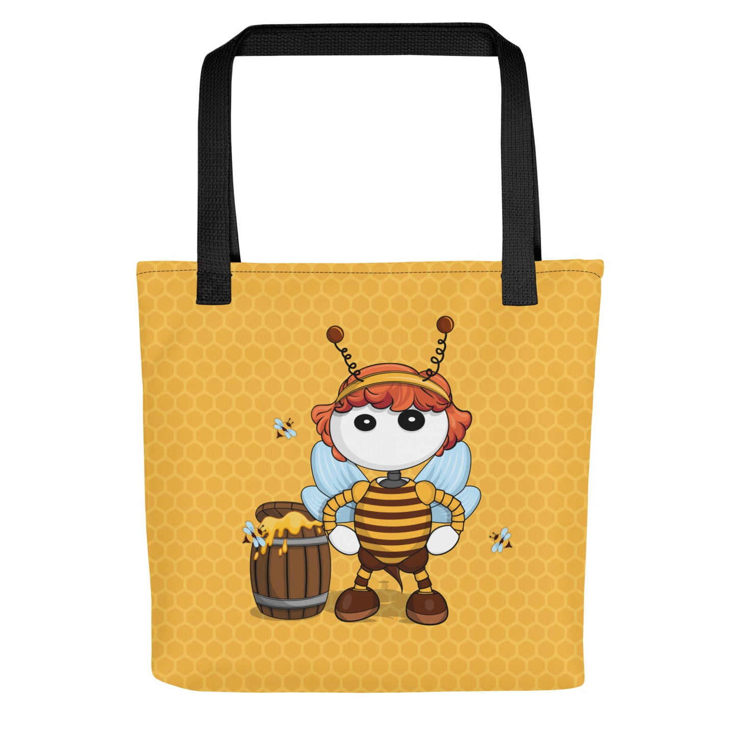 Ikaru Bee tote bag, original character all-over print design