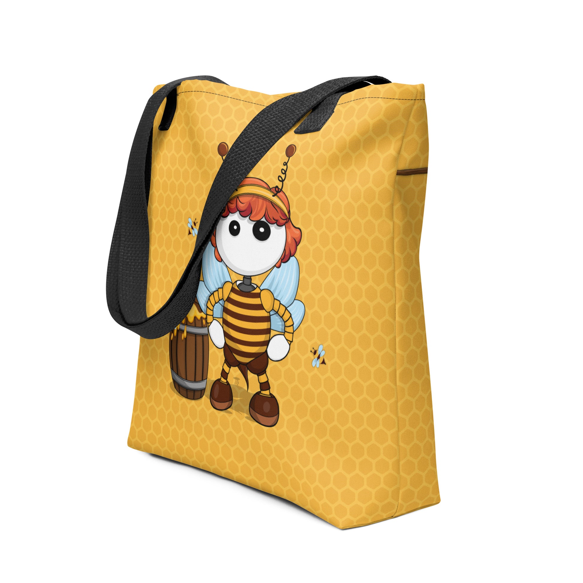 Ikaru Bee tote bag, original character all-over print design