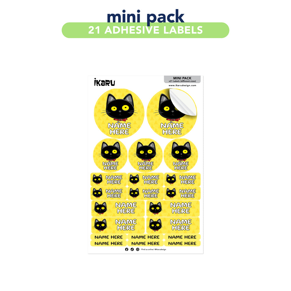 Ikaru Blacky Cat personalized name label sheet, original character design