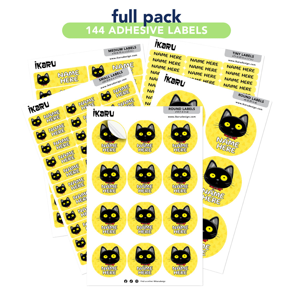 Ikaru Blacky Cat personalized name label sheet, original character design
