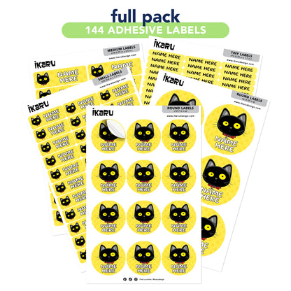 Ikaru Blacky Cat personalized name label sheet, original character design