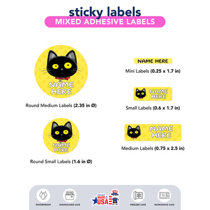 Ikaru Blacky Cat personalized name label sheet, original character design