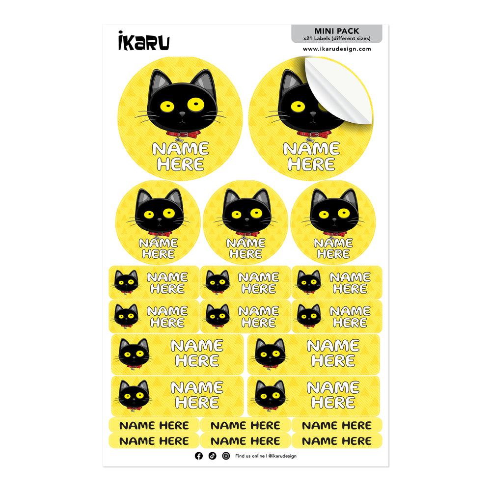 Ikaru Blacky Cat personalized name label sheet, original character design