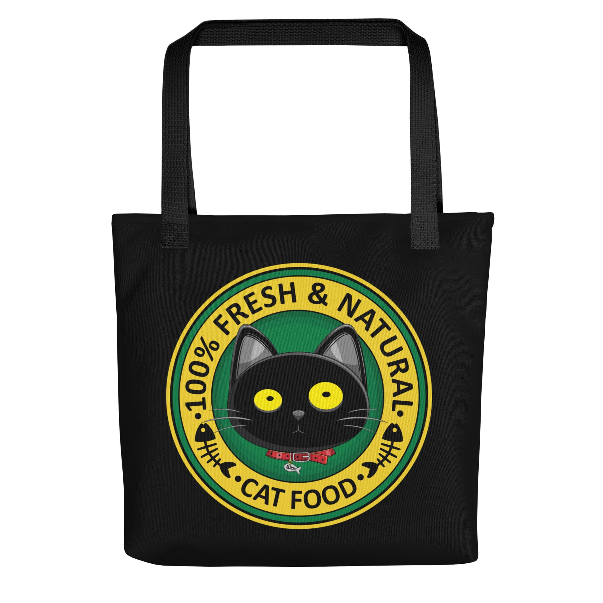  Ikaru Blacky Cat fresh Food tote bag, original character all-over print design