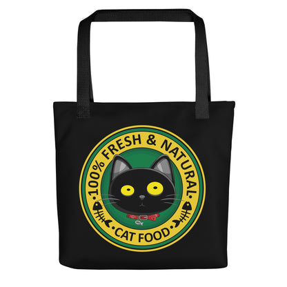  Ikaru Blacky Cat fresh Food tote bag, original character all-over print design