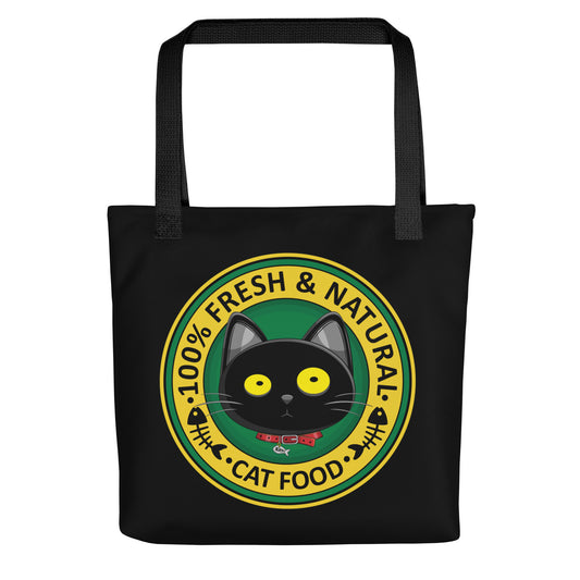  Ikaru Blacky Cat fresh Food tote bag, original character all-over print design