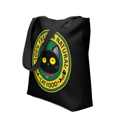 Ikaru Blacky Cat fresh Food tote bag, original character all-over print design