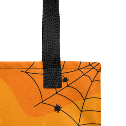 Ikaru Blacky cat Halloween tote bag, original character all-over print design