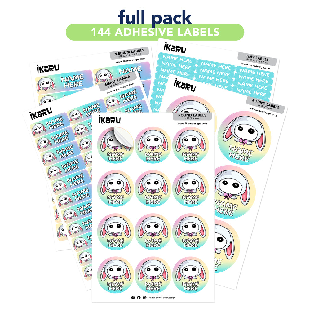 Ikaru Bunny personalized name label sheet, original character design