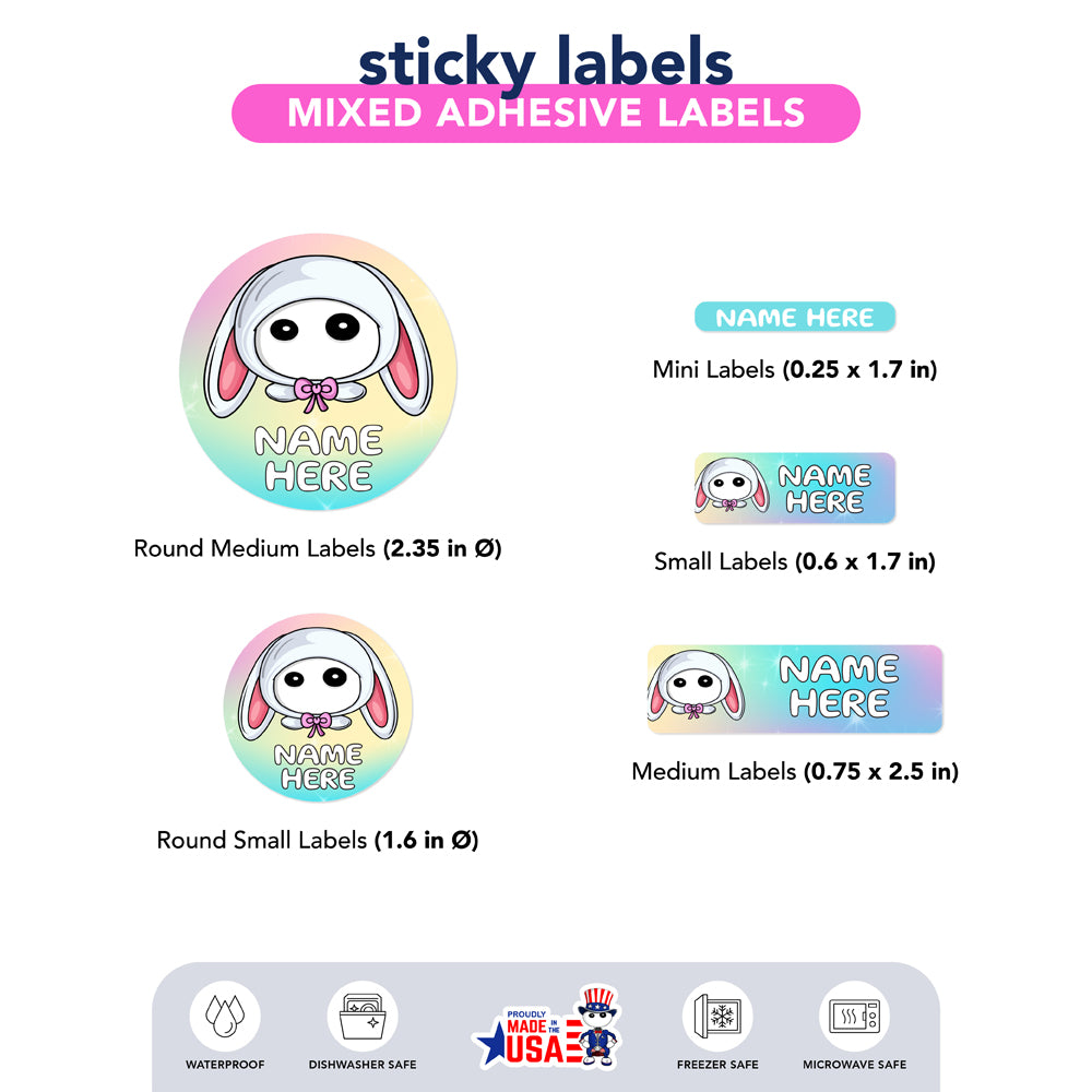 Ikaru Bunny personalized name label sheet, original character design
