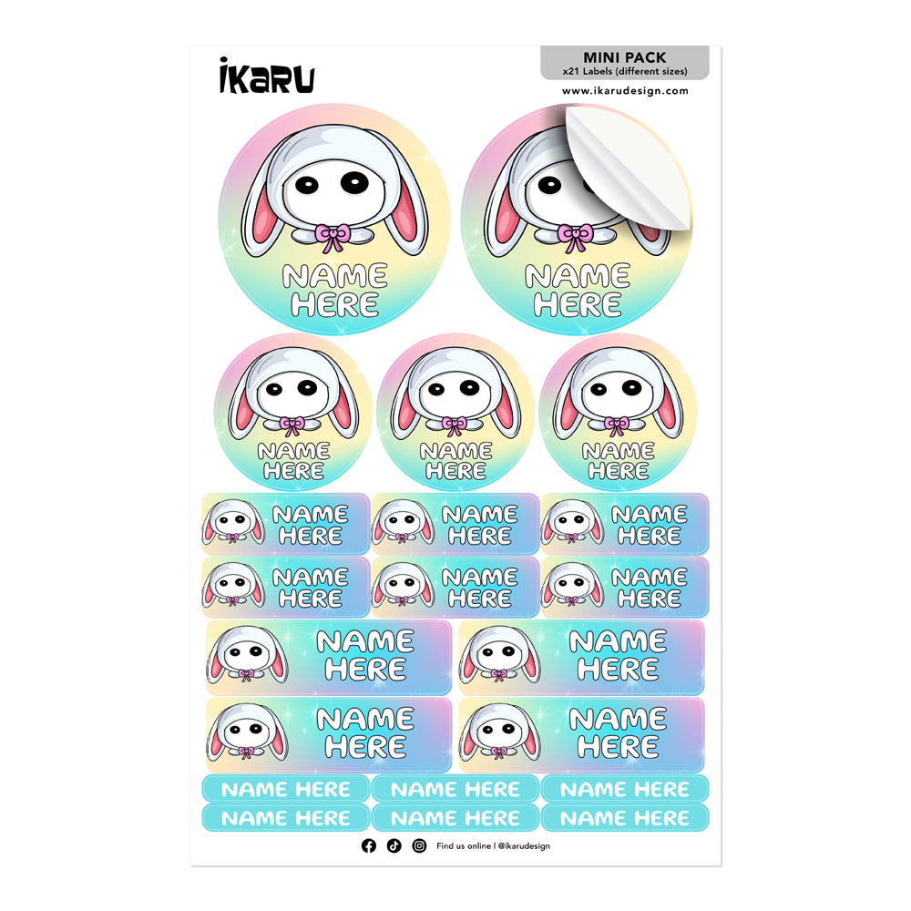 Ikaru Bunny personalized name label sheet, original character design