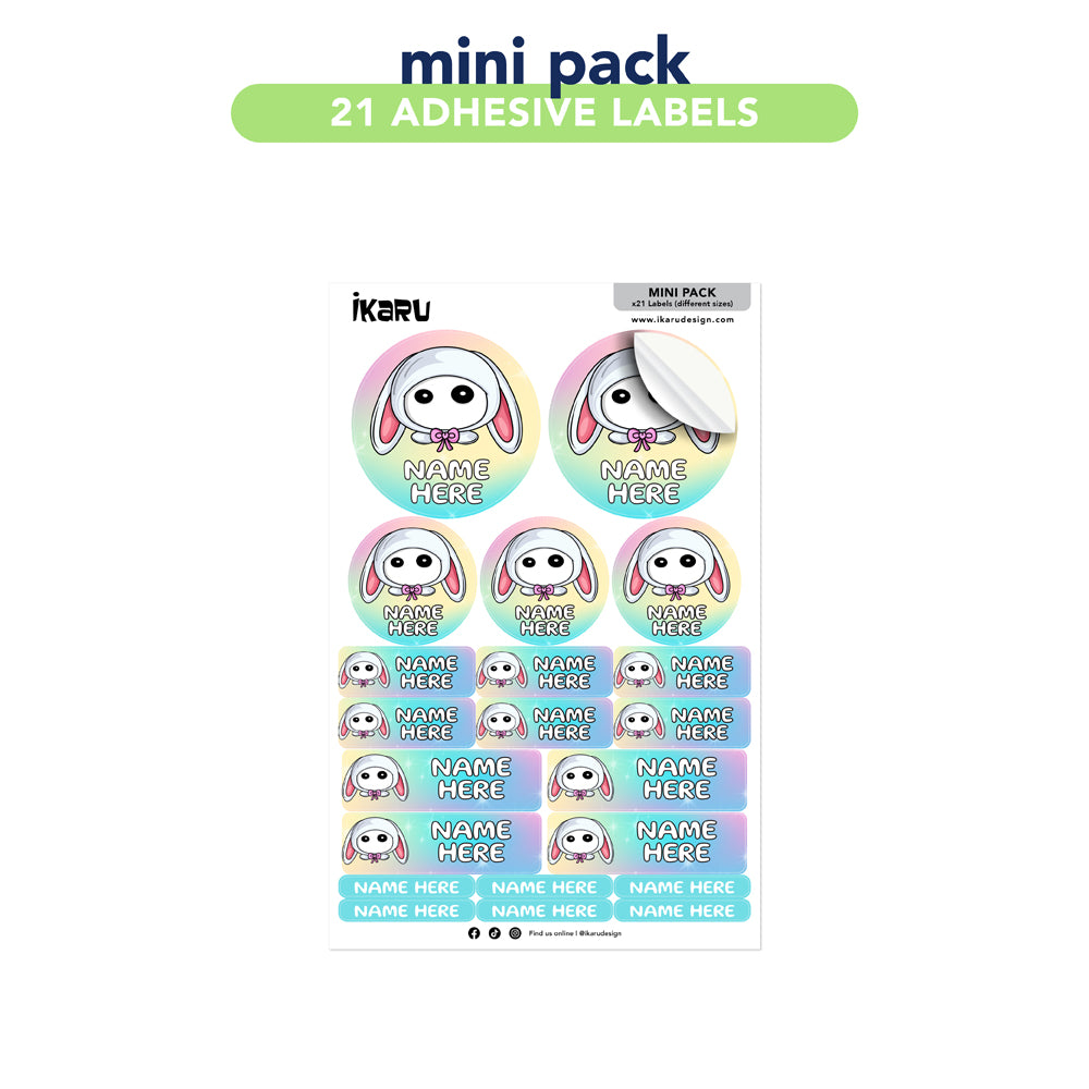 Ikaru Bunny personalized name label sheet, original character design