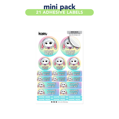 Ikaru Bunny personalized name label sheet, original character design