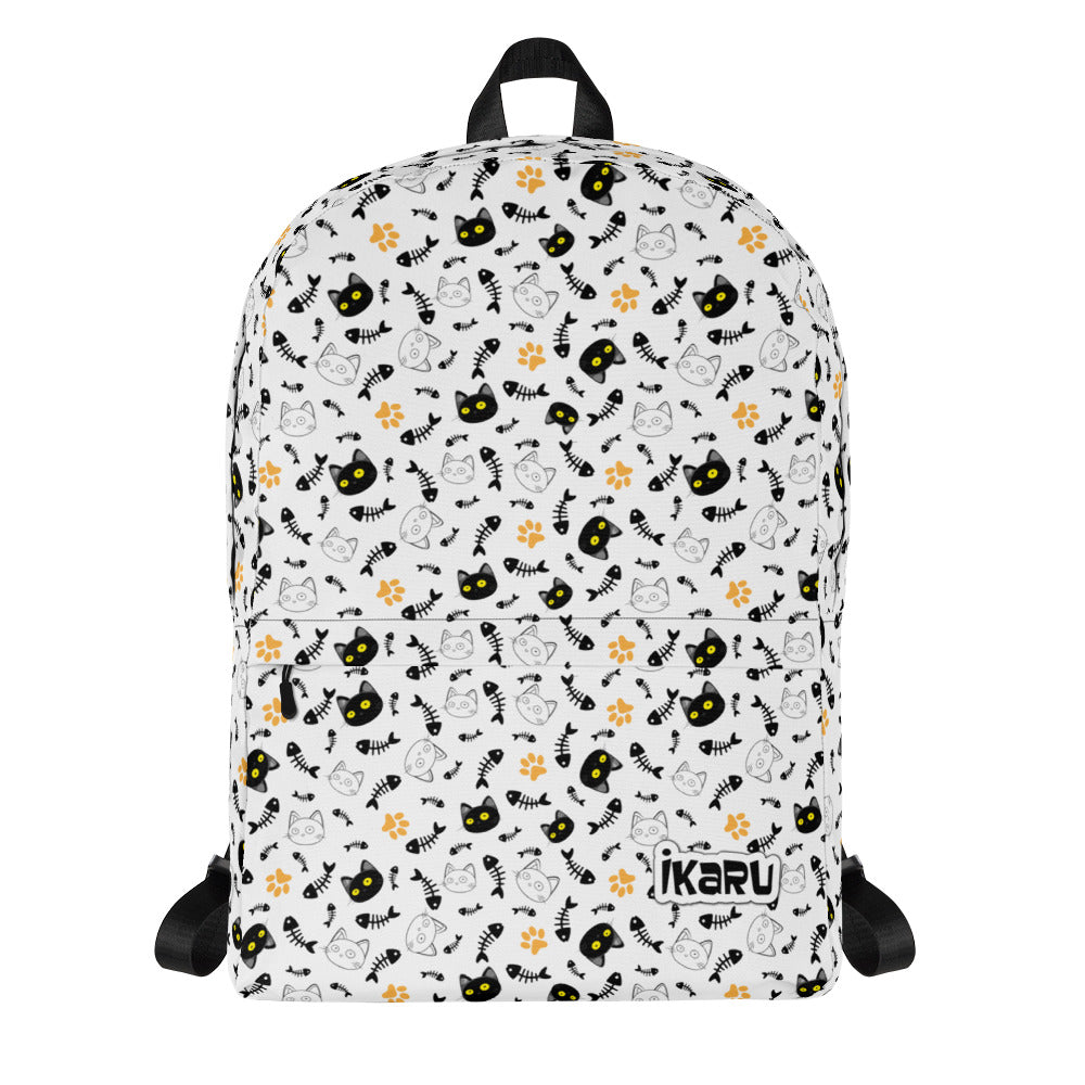 Ikaru Cat backpack, original character all-over print design
