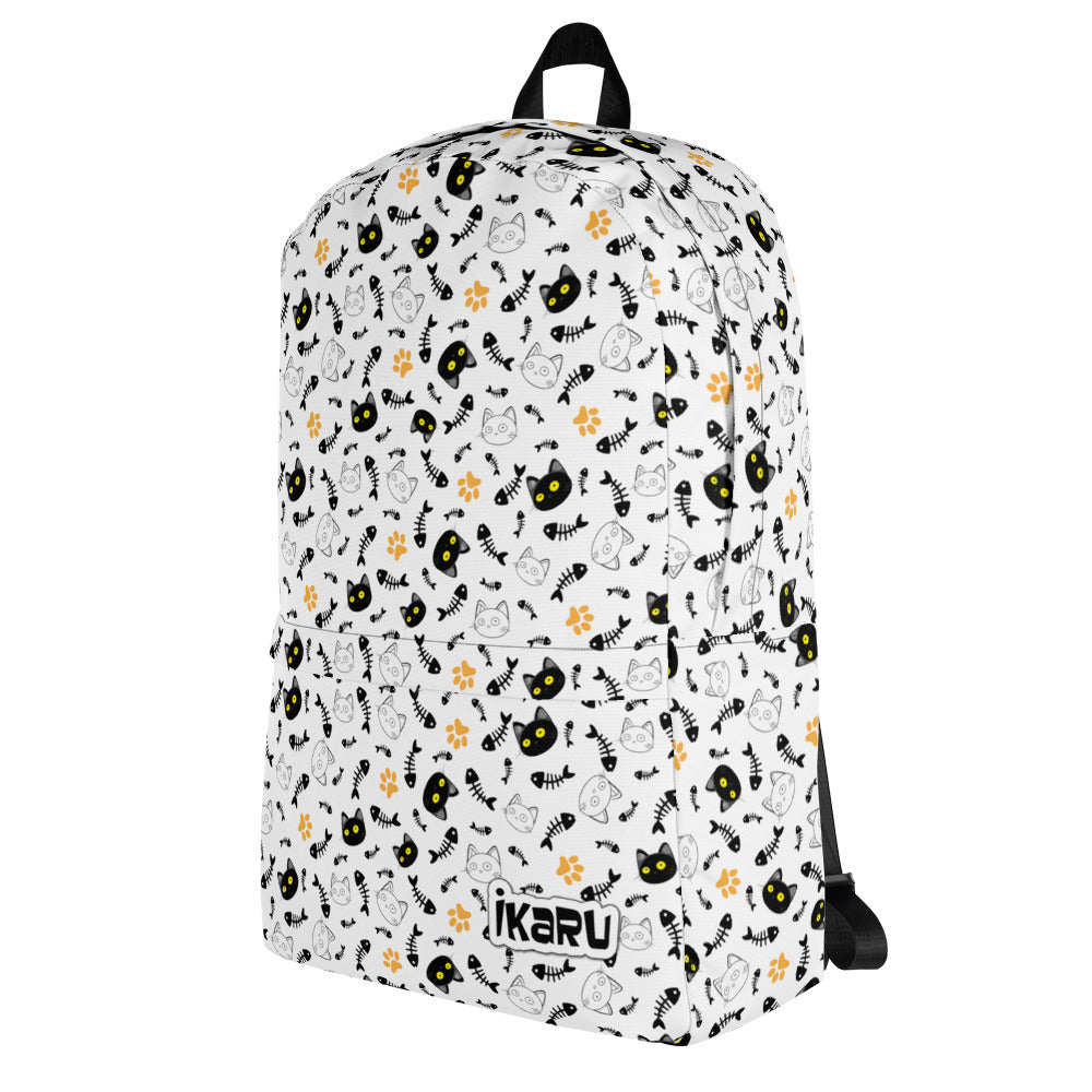 Ikaru Cat backpack, original character all-over print design