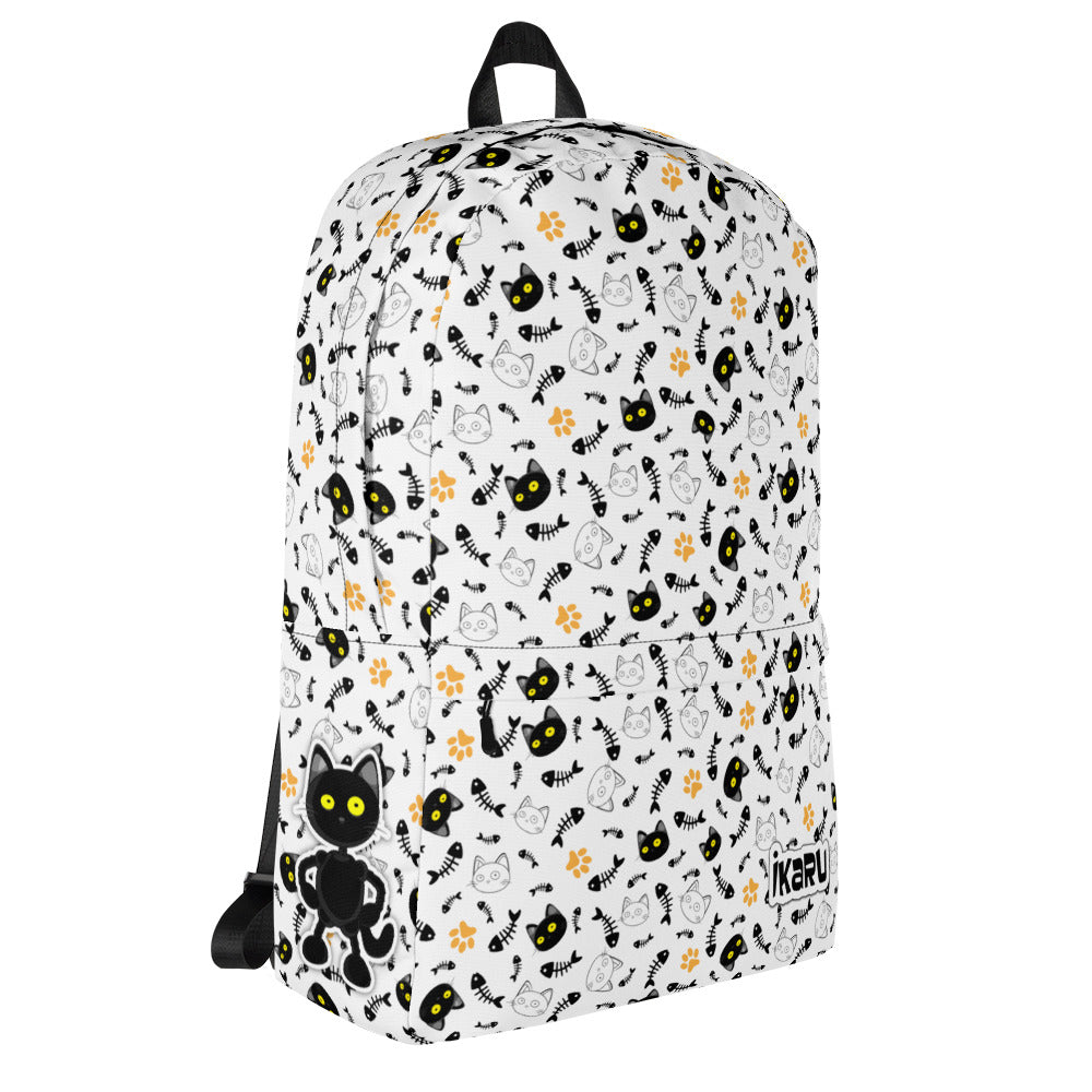 Ikaru Cat backpack, original character all-over print design