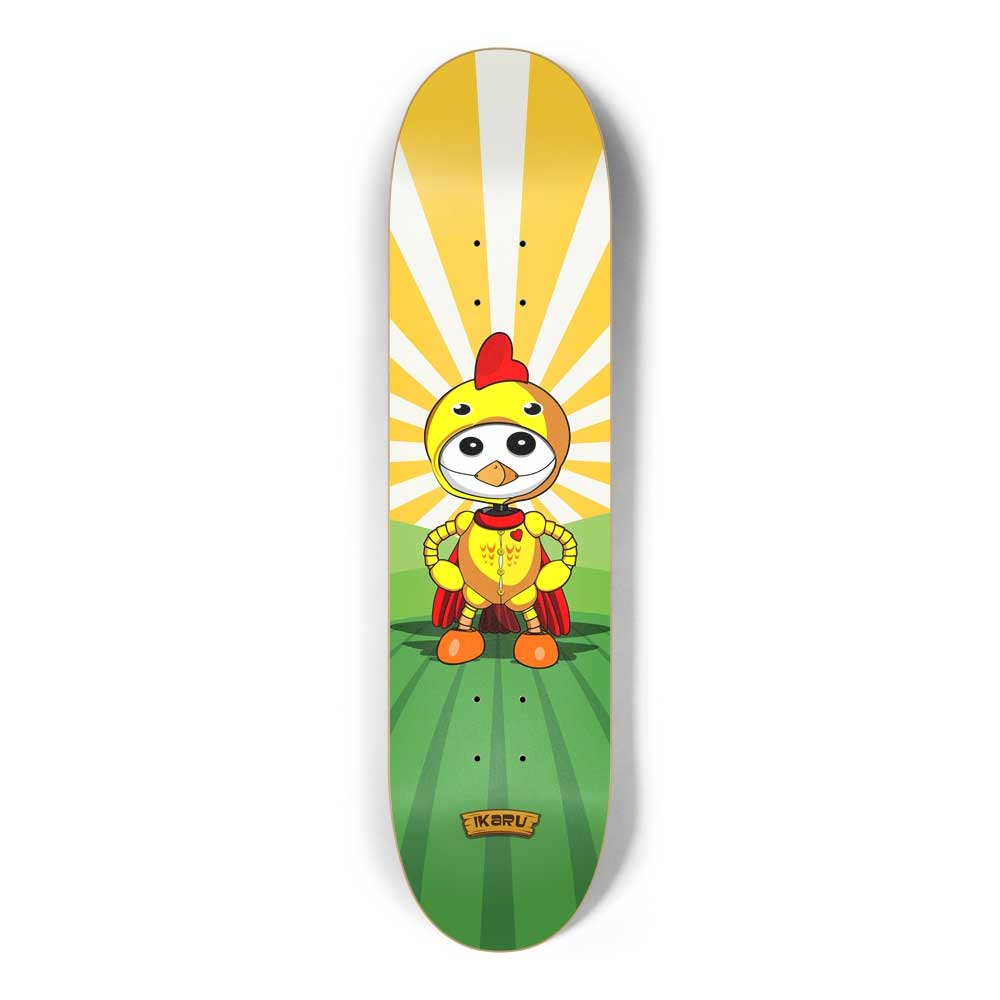 Ikaru Chicken skateboard deck, original character design, 7-ply Canadian maple