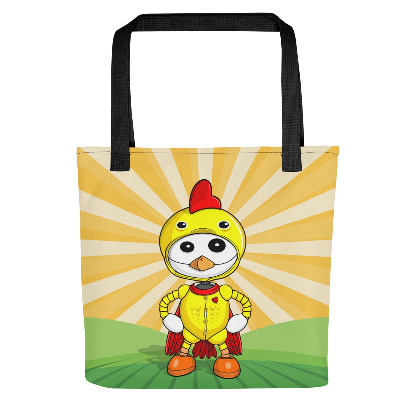Ikaru Chicken tote bag, original character all-over print design