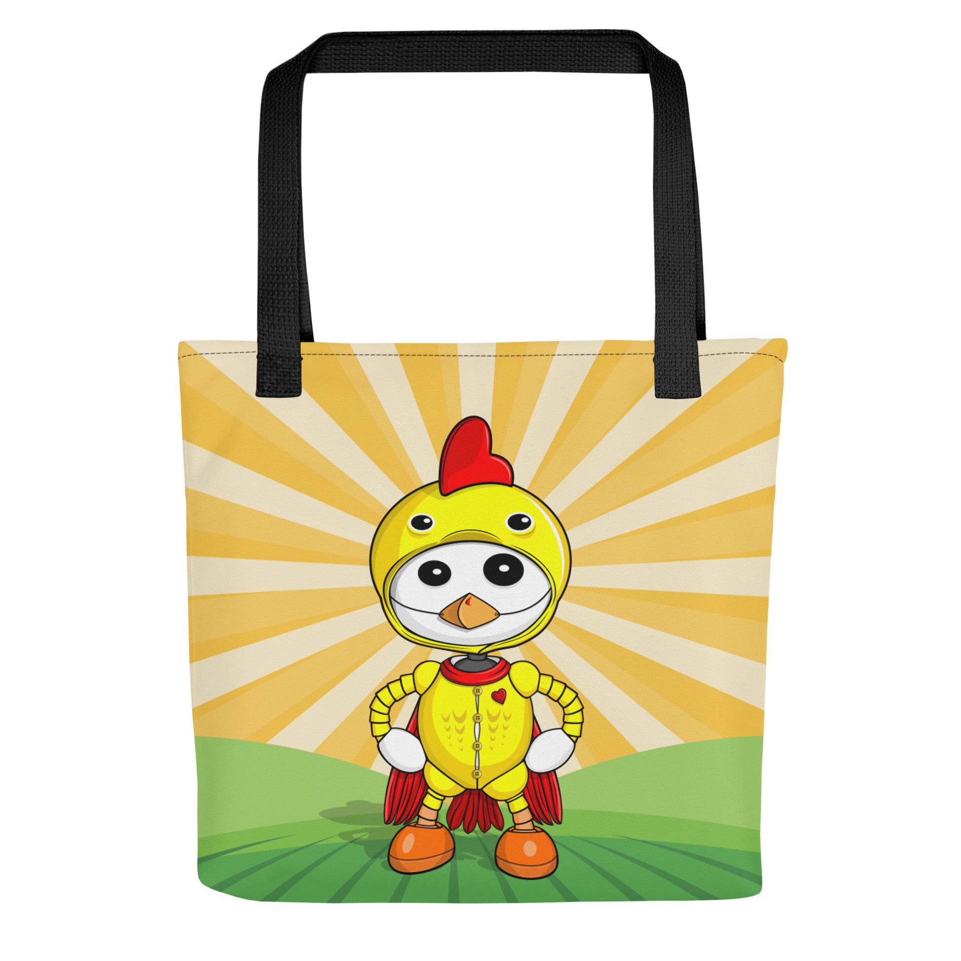 Ikaru Chicken tote bag, original character all-over print design