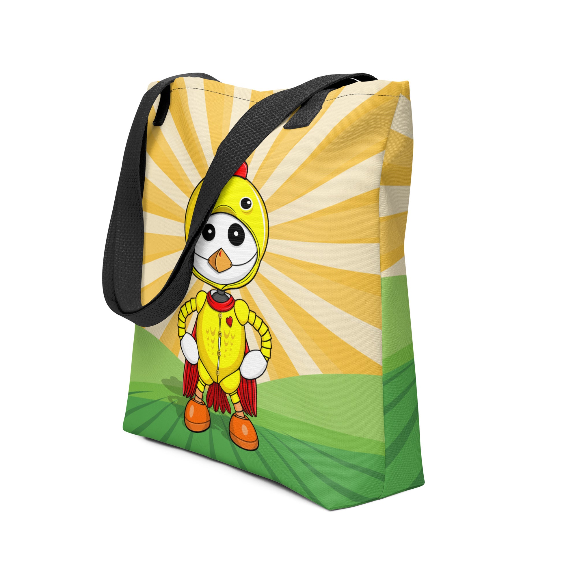 Ikaru Chicken tote bag, original character all-over print design