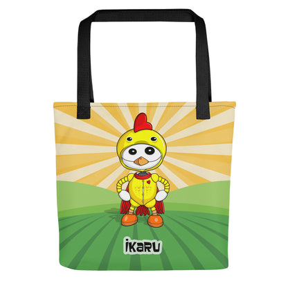 Ikaru Chicken tote bag, original character all-over print design