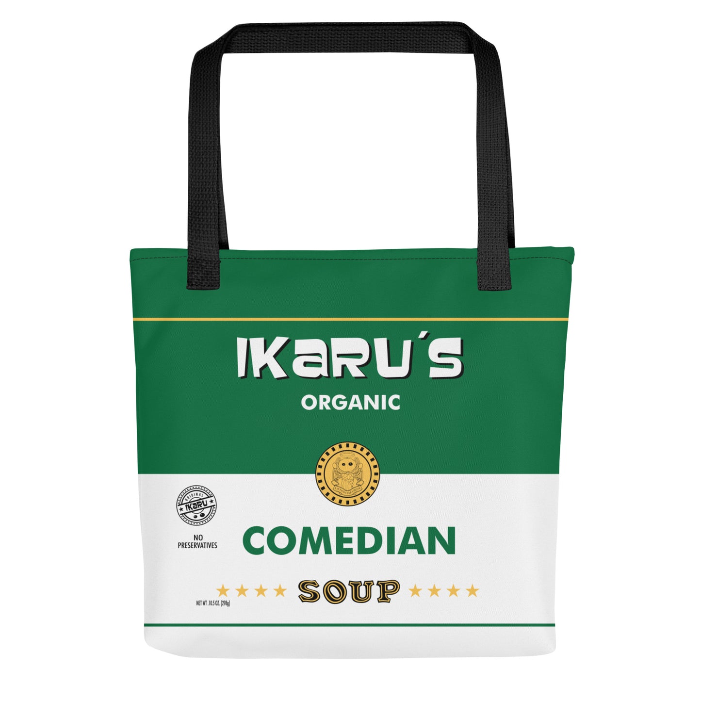 Ikaru Comedian Sopu label tote bag, original character all-over print design
